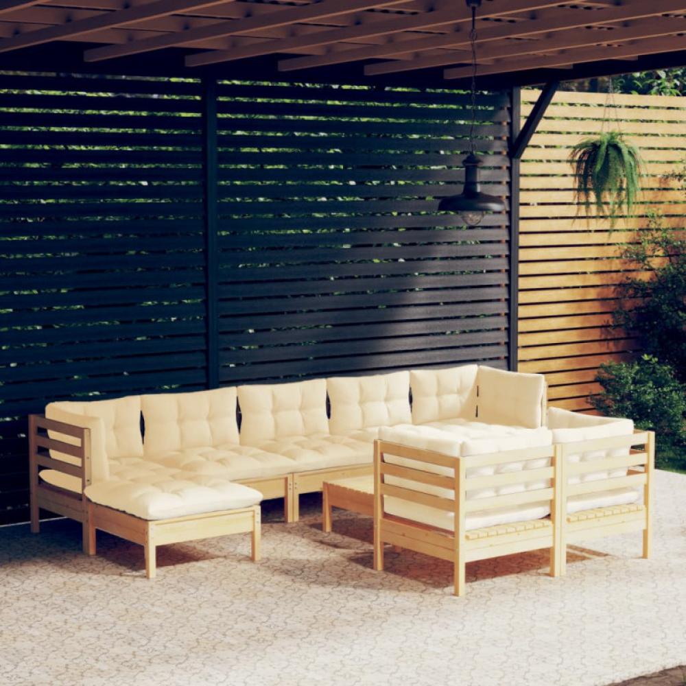 10-tlg. Garten-Lounge-Set mit Creme Kissen Massivholz Kiefer Bild 1