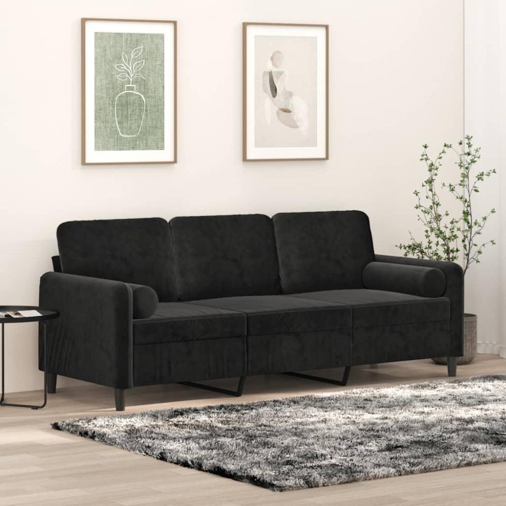 vidaXL 3-Sitzer-Sofa mit Zierkissen Schwarz 180 cm Samt Bild 1