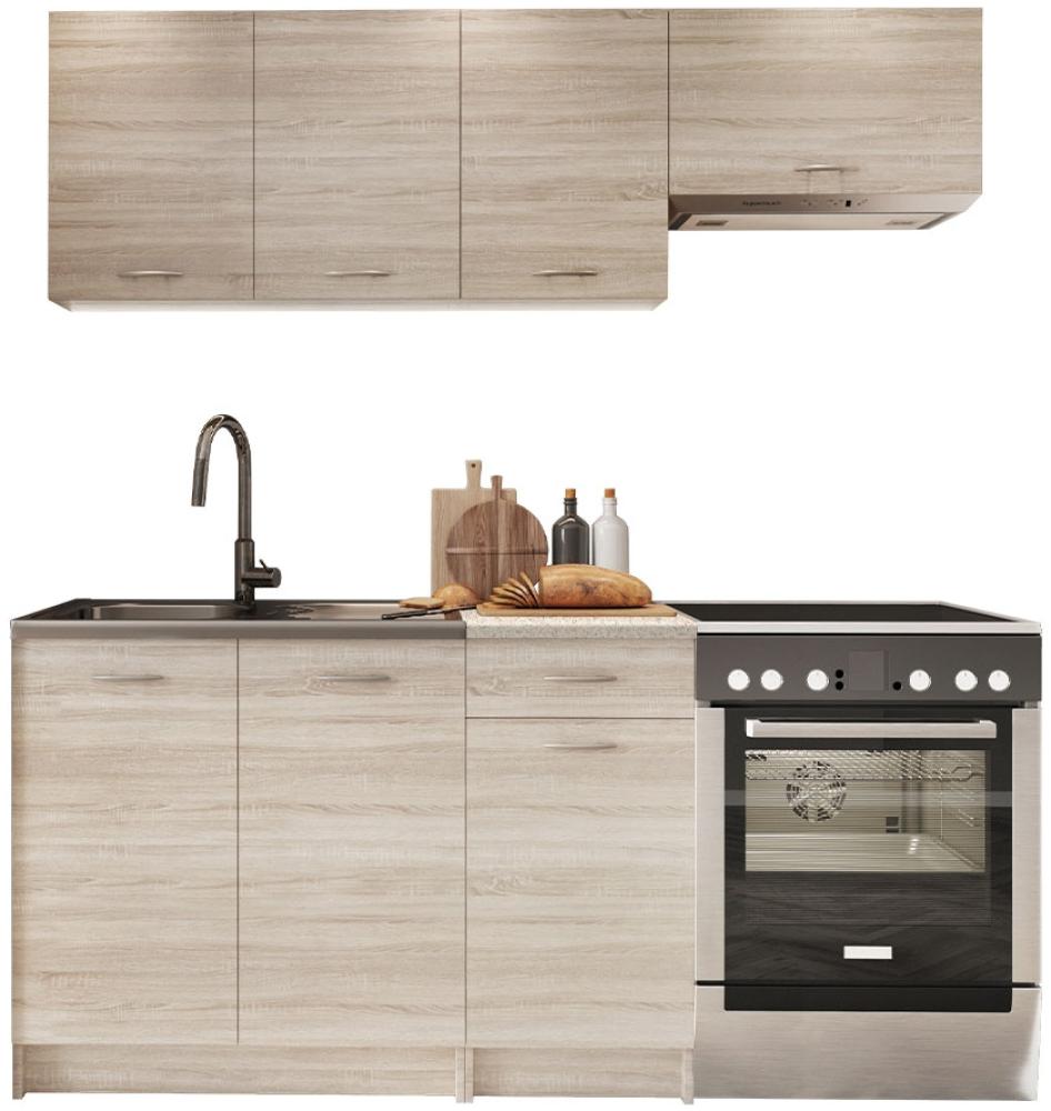 Küche Mela 180/120 cm, Küchenblock/Küchenzeile, 5 Schrank-Module frei kombinierbar (Sonoma Eiche/Petra Beige) Bild 1