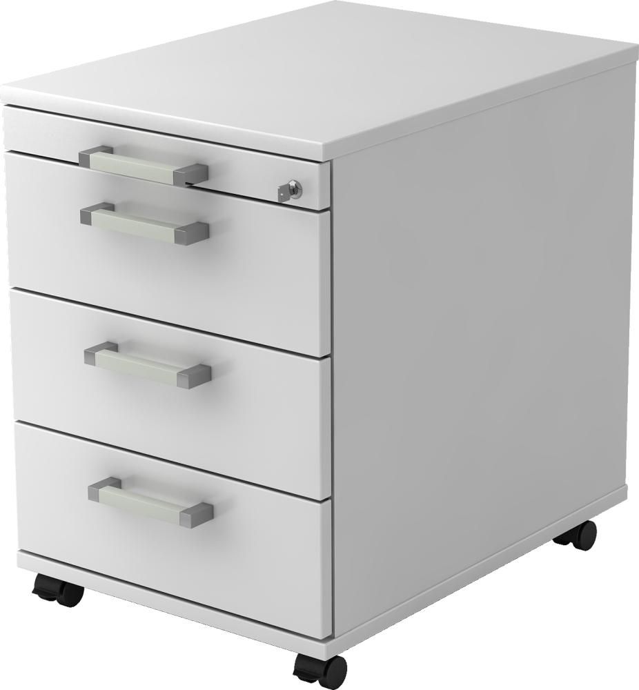bümö® Rollcontainer Office abschließbar mit Universalschubladen & Chromgriffen in weiß Bild 1