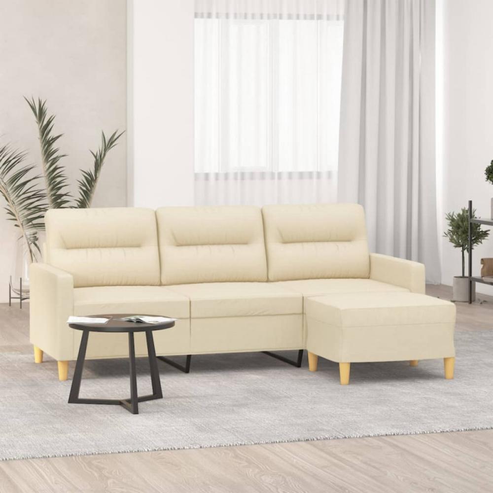 3-Sitzer-Sofa mit Hocker Creme 180 cm Stoff (Farbe: Creme) Bild 1