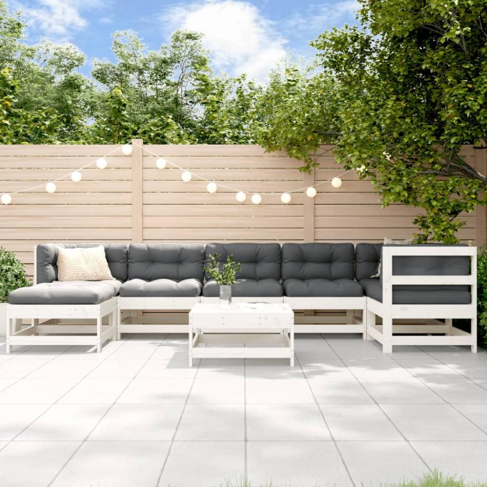 vidaXL 8-tlg. Garten-Lounge-Set mit Kissen Weiß Massivholz Bild 1