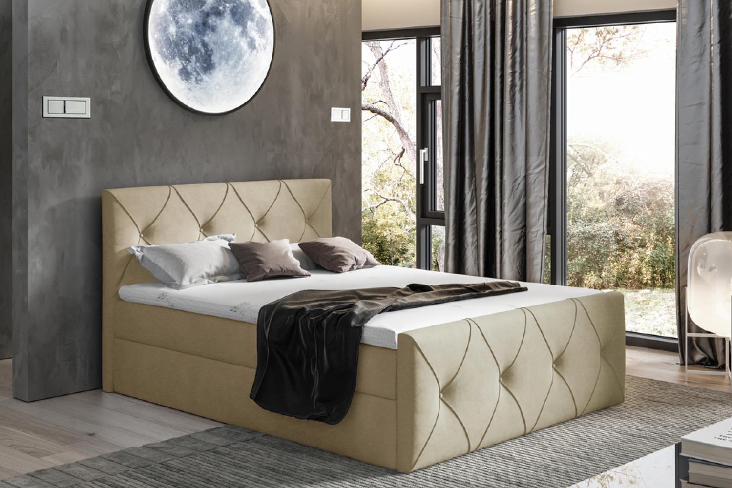 Stylefy 'Arian Lux' Boxspringbett, Velours  Creme 180 x 200 cm Bild 1