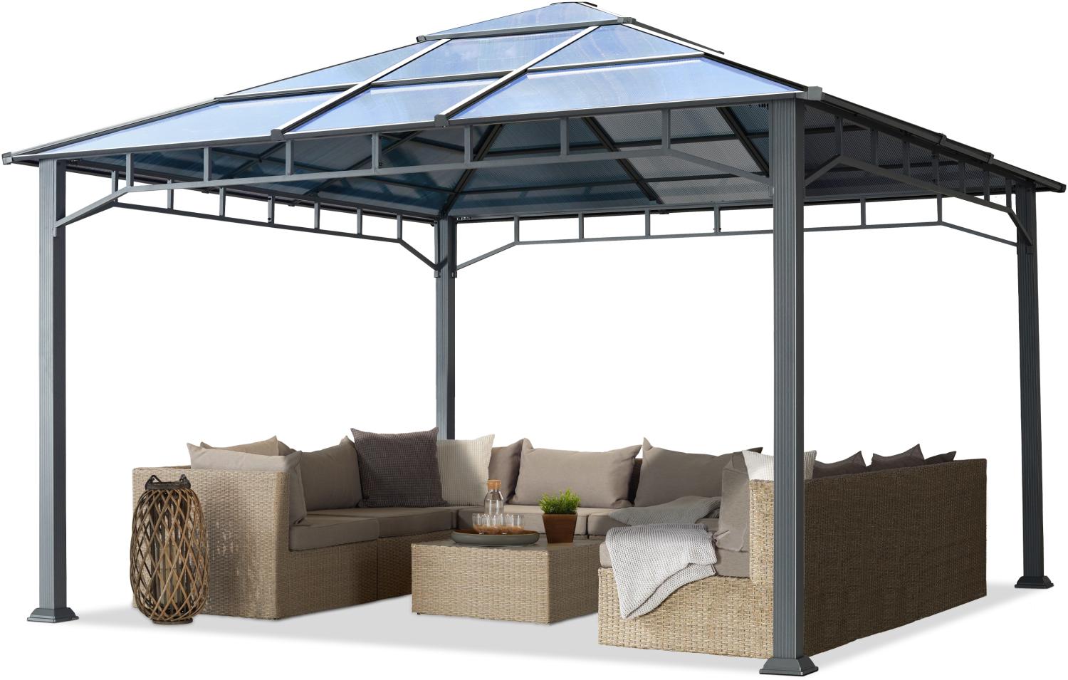 Gartenpavillon 4x4 m Aluminium Gestänge Polycarbonat Dach ca. 8 mm Pavillon Gartenzelt ohne Seitenteile Bild 1