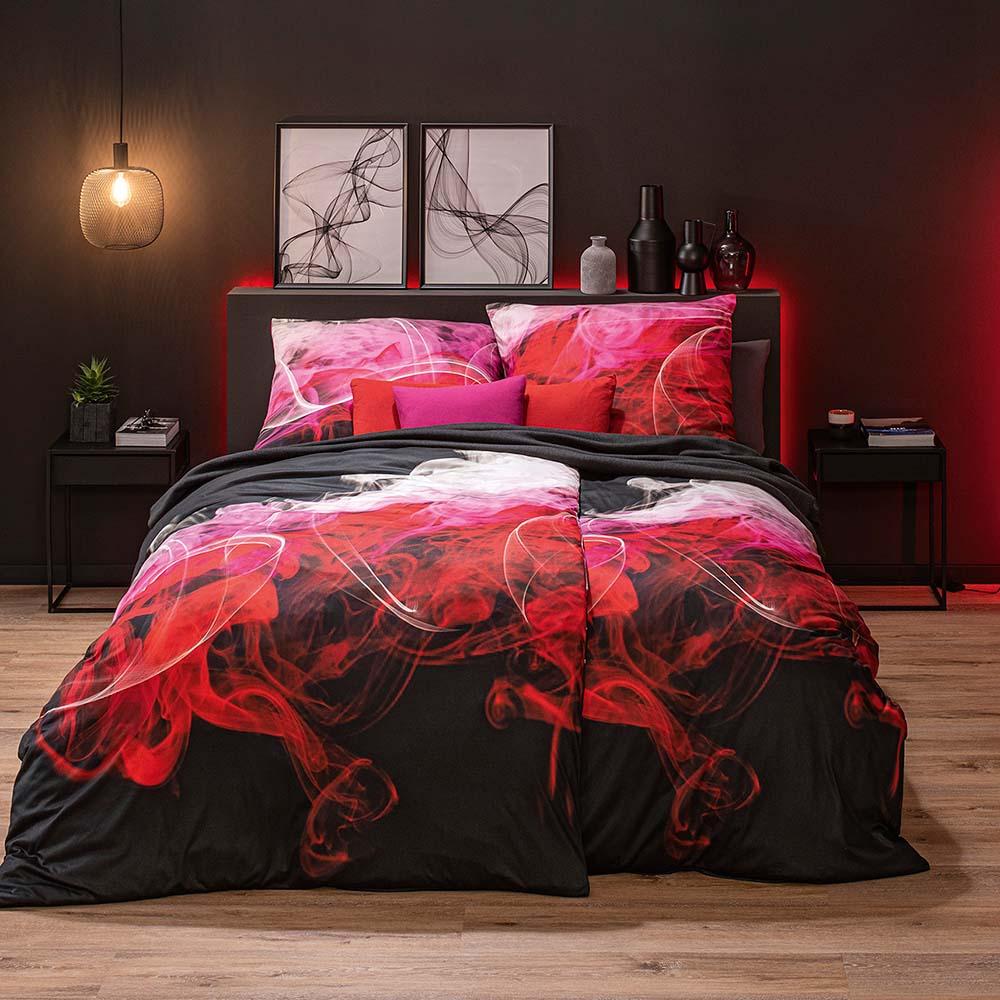 Estella Mako Jersey Bettwäsche 155x220 Fog Farbrausch schwarz rot pink 6294-460 Bild 1