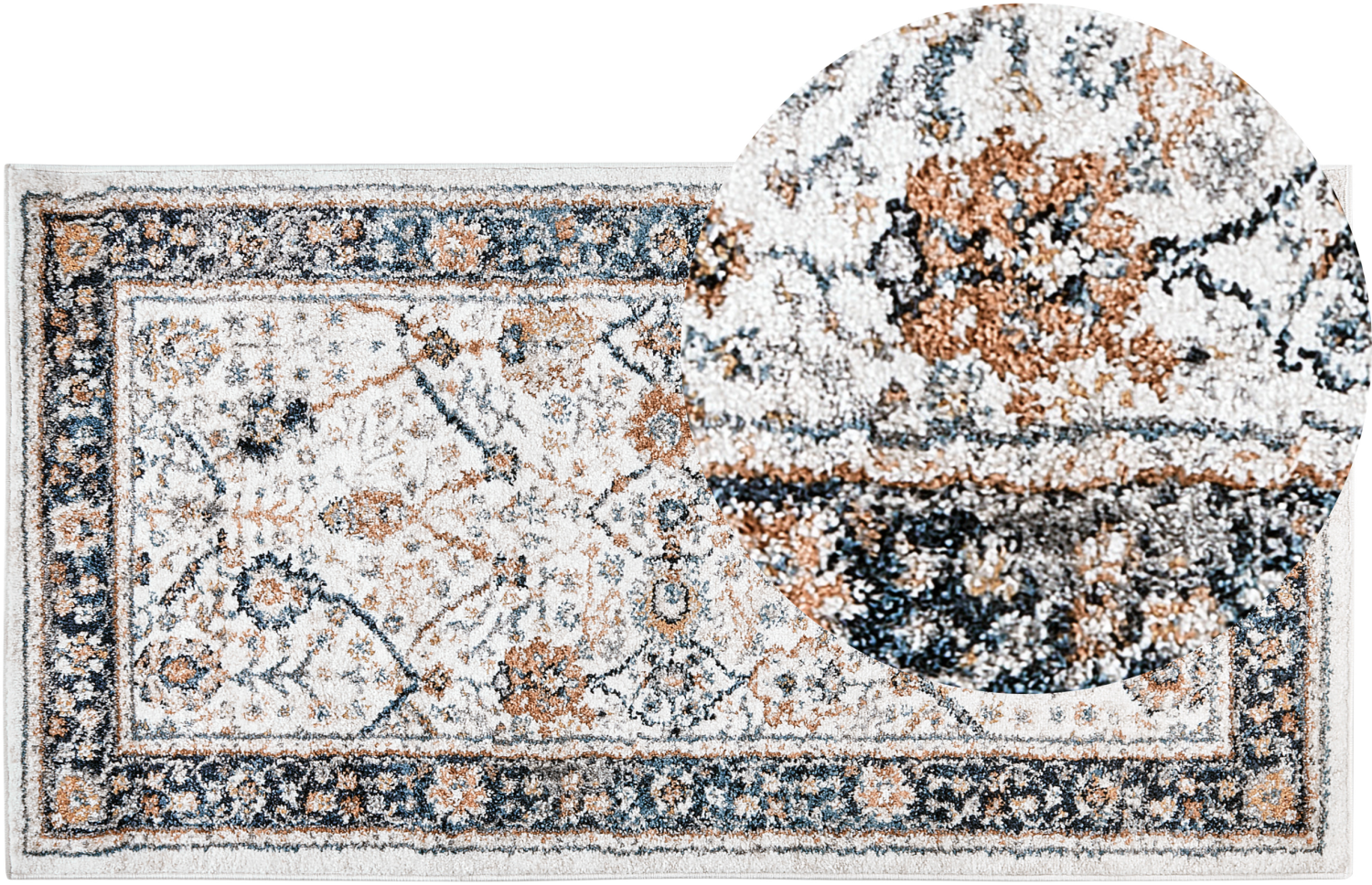 Teppich beige blau orientalisches Muster 80 x 150 cm Kurzflor ARATES Bild 1