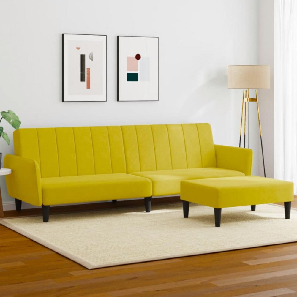 Schlafsofa 2-Sitzer mit Fußhocker Gelb Samt (Farbe: Gelb) Bild 1