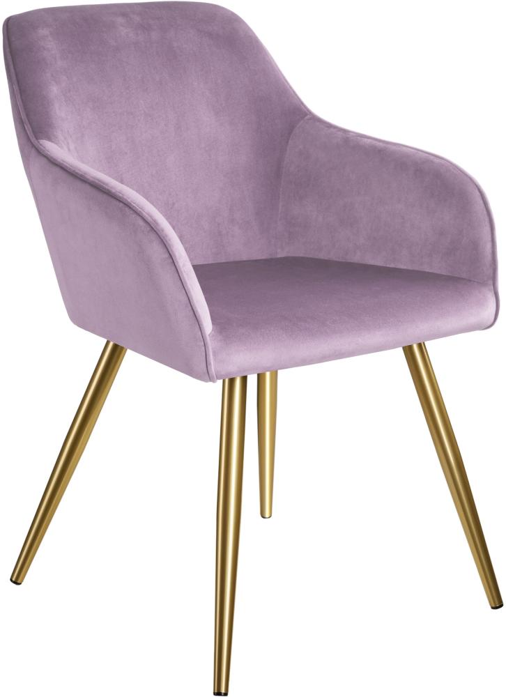6er Set Stuhl Marilyn Samtoptik, goldene Stuhlbeine - rosa/gold Bild 1
