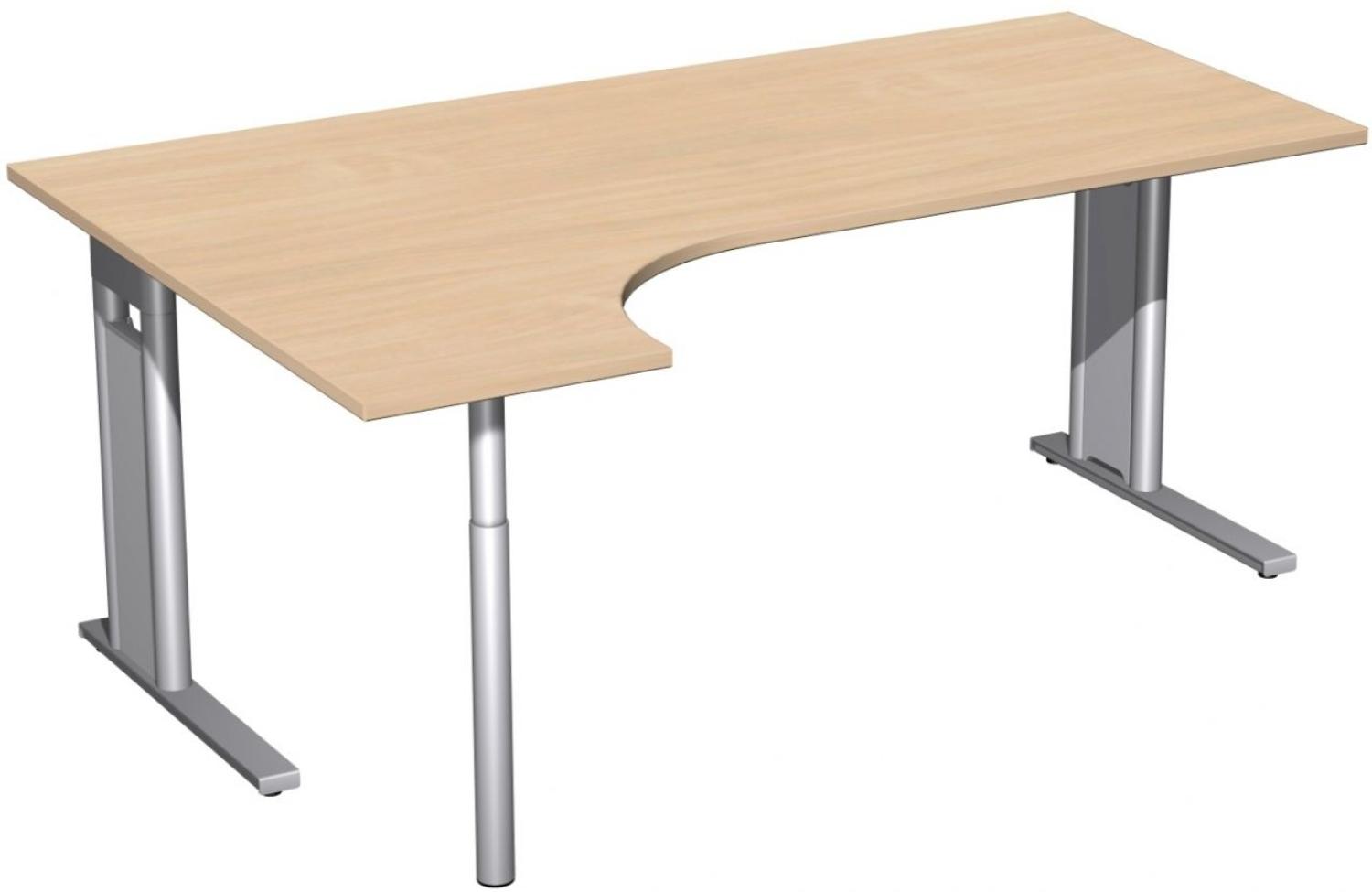 PC-Schreibtisch 'C Fuß Pro' links, feste Höhe 180x120x72cm, Buche / Silber Bild 1