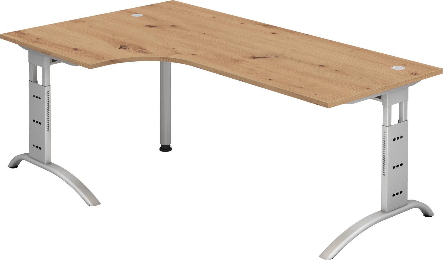 bümö® Schreibtisch F-Serie höhenverstellbar, Tischplatte 200 x 120 cm in Asteiche, Gestell in silber Bild 1