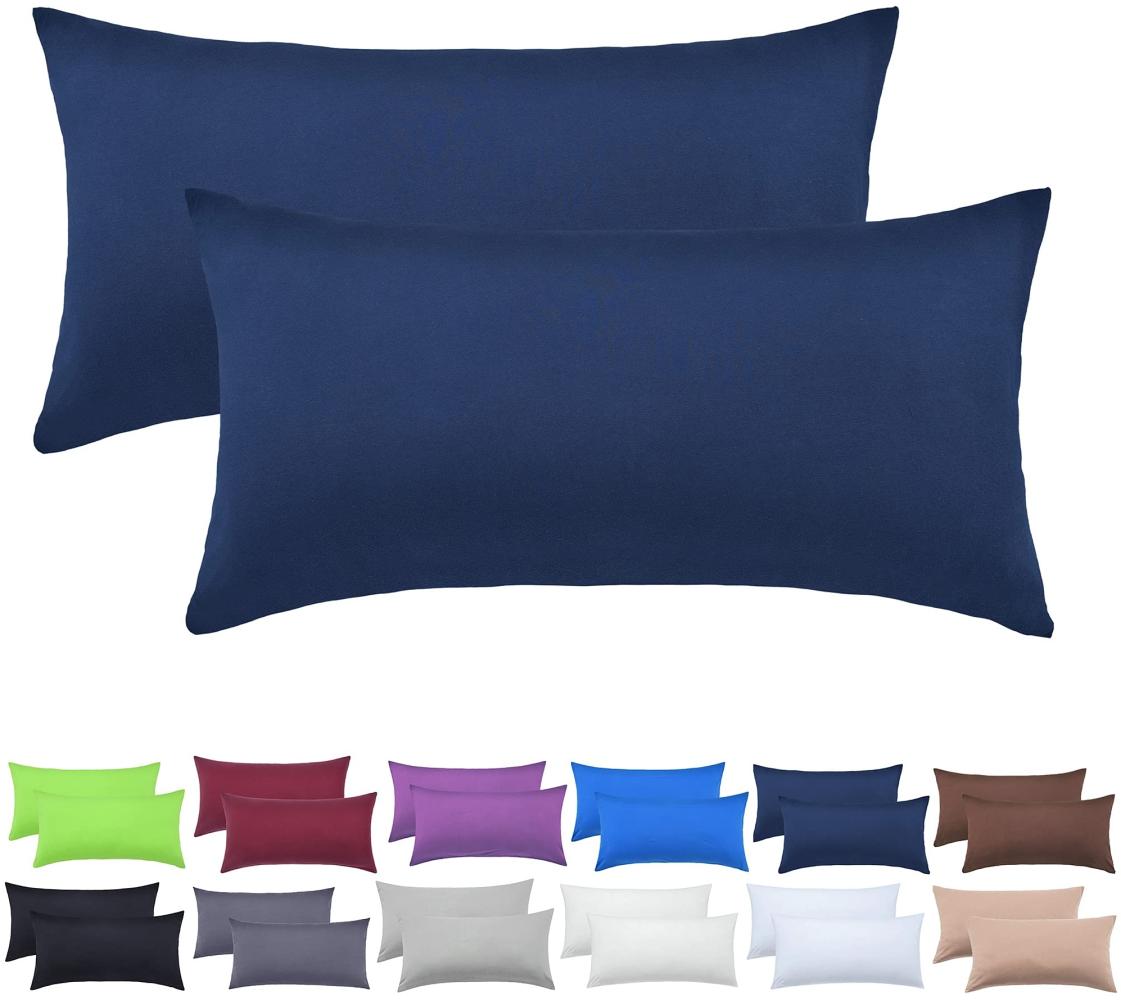 NatureMark 2er Pack Jersey Kissenbezug Kissenhülle Kissenbezüge Seitenschläferkissen Nackenkissen viele Größen und Farben ÖKO-TEX (40 x 80 cm, Navy blau) Bild 1