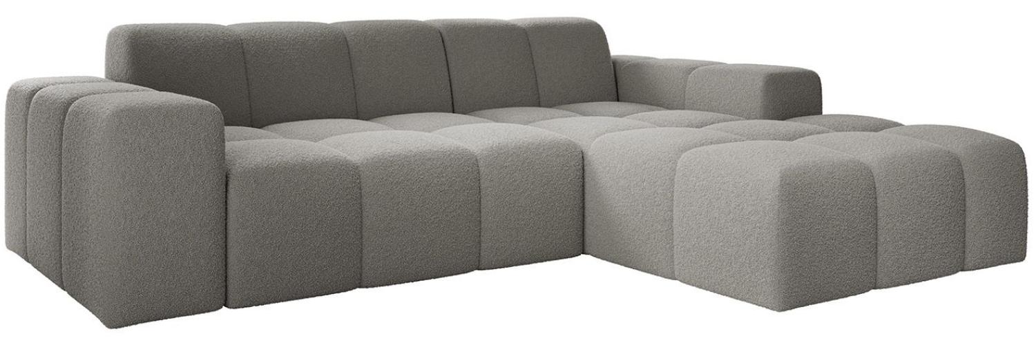 Juskys Sofa Merano Rechts - Ecksofa 3 Sitzer, Wohnzimmer Couch, in L Form, kleine Eckcouch, mit Ottomane, 245 cm breit - Boucle-Gewebe, Grau Bild 1