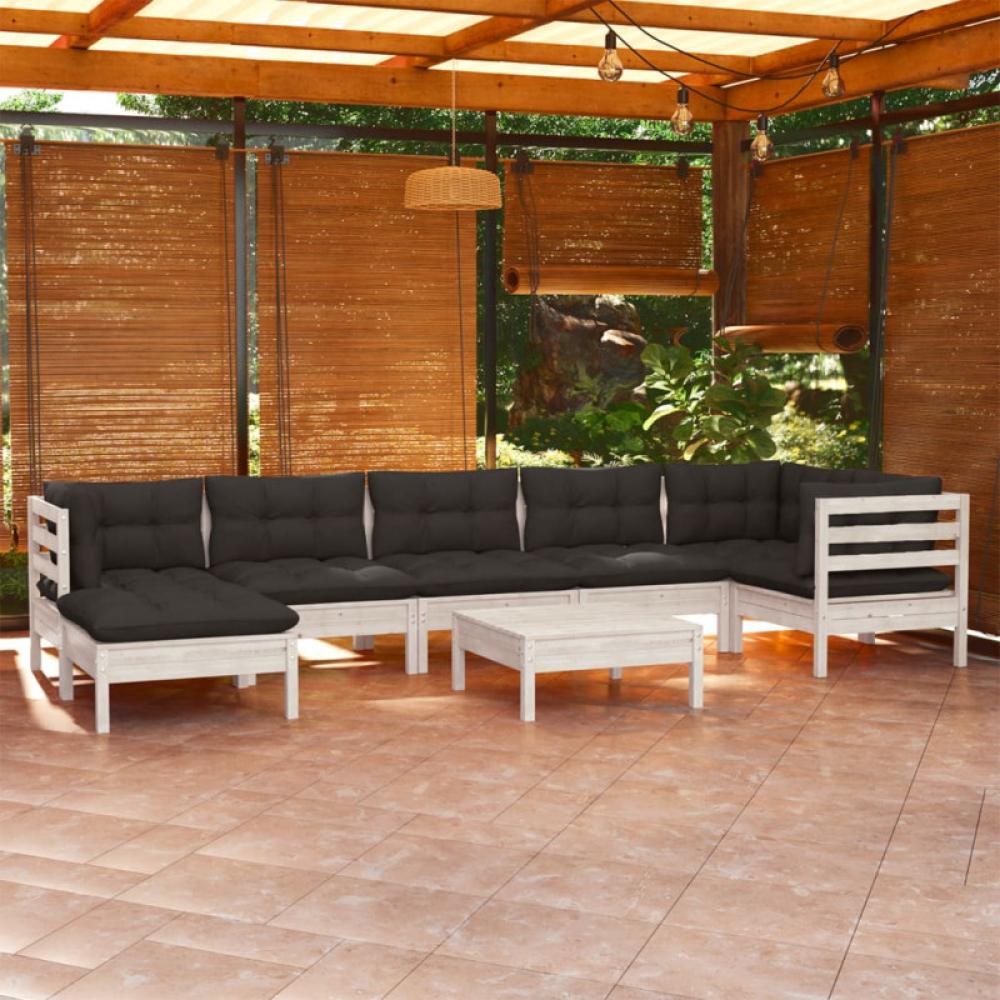 8-tlg. Garten-Lounge-Set mit Kissen Weiß Kiefer Massivholz Bild 1