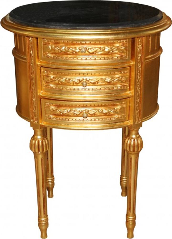 Casa Padrino Barock Kommode Gold mit schwarzer Marmorplatte H 70 cm, B 52 cm - Nachttisch Konsole Bild 1