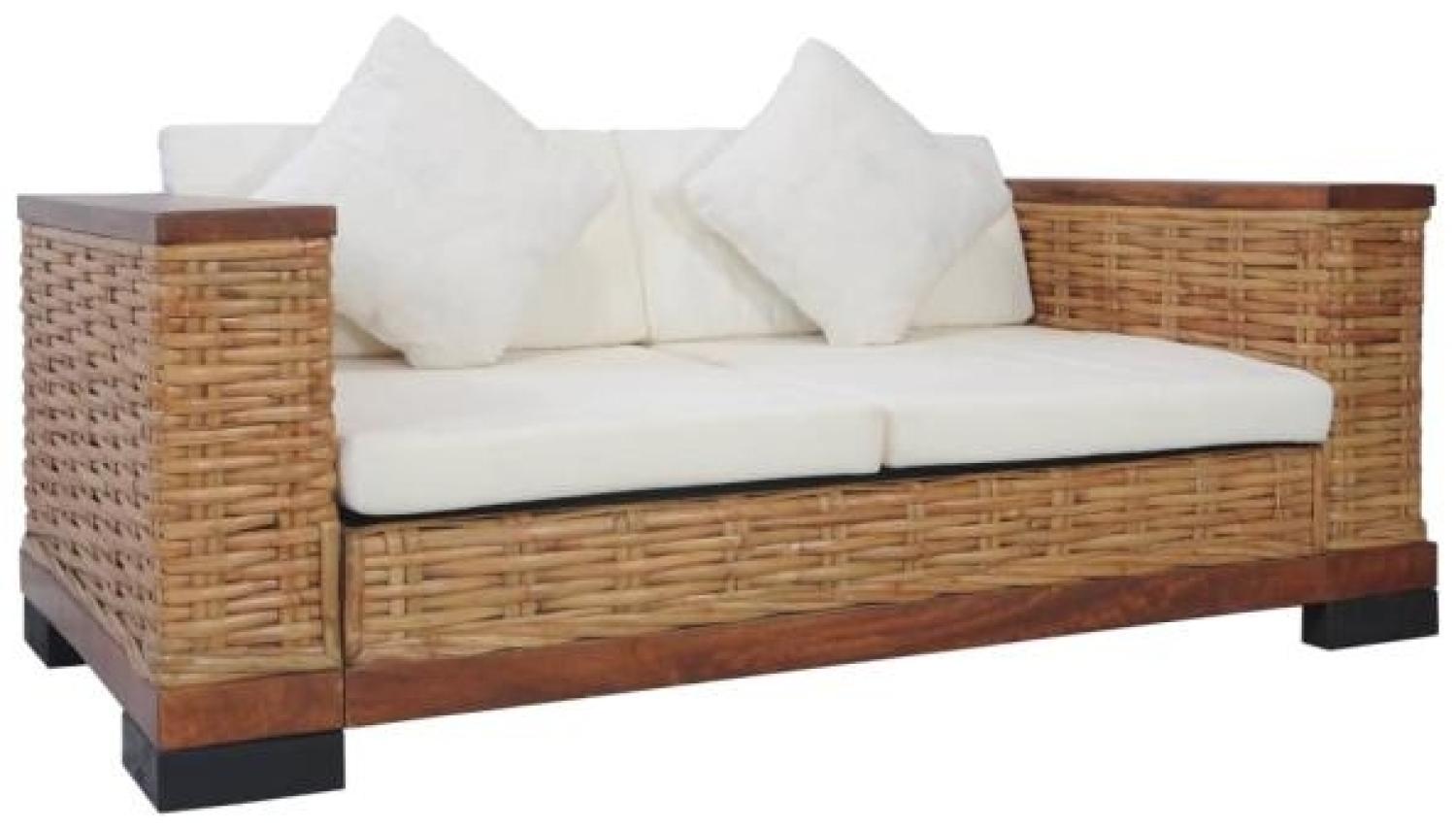 vidaXL 2-Sitzer-Sofa mit Auflagen Braun Natur Rattan Bild 1