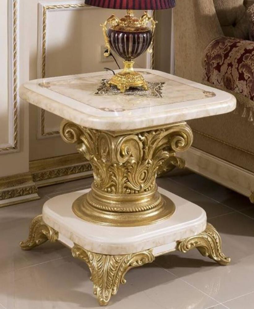 Casa Padrino Luxus Barock Beistelltisch Weiß / Beige / Gold - Prunkvoller Massivholz Tisch im Barockstil - Barock Wohnzimmer Möbel - Edel & Prunkvoll Bild 1