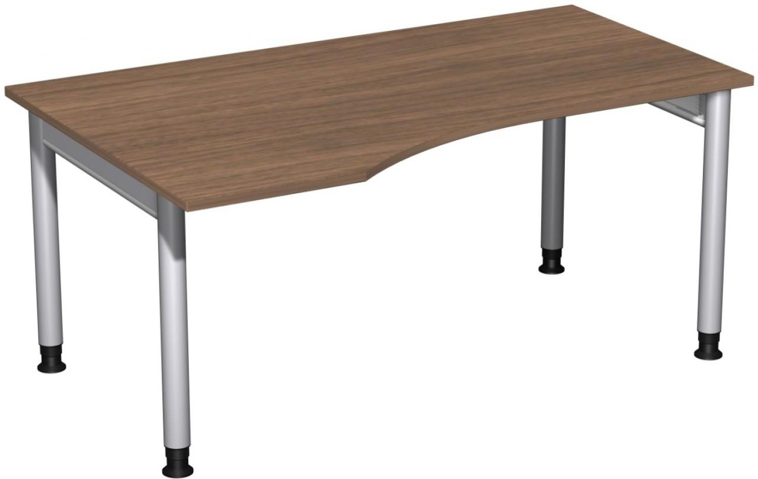 PC-Schreibtisch '4 Fuß Pro' links, höhenverstellbar, 160x100cm, Nussbaum / Silber Bild 1