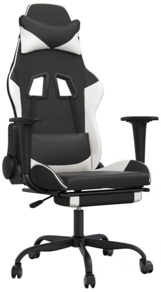 vidaXL Gaming-Stuhl mit Massage & Fußstütze Schwarz & Weiß Kunstleder Bild 1