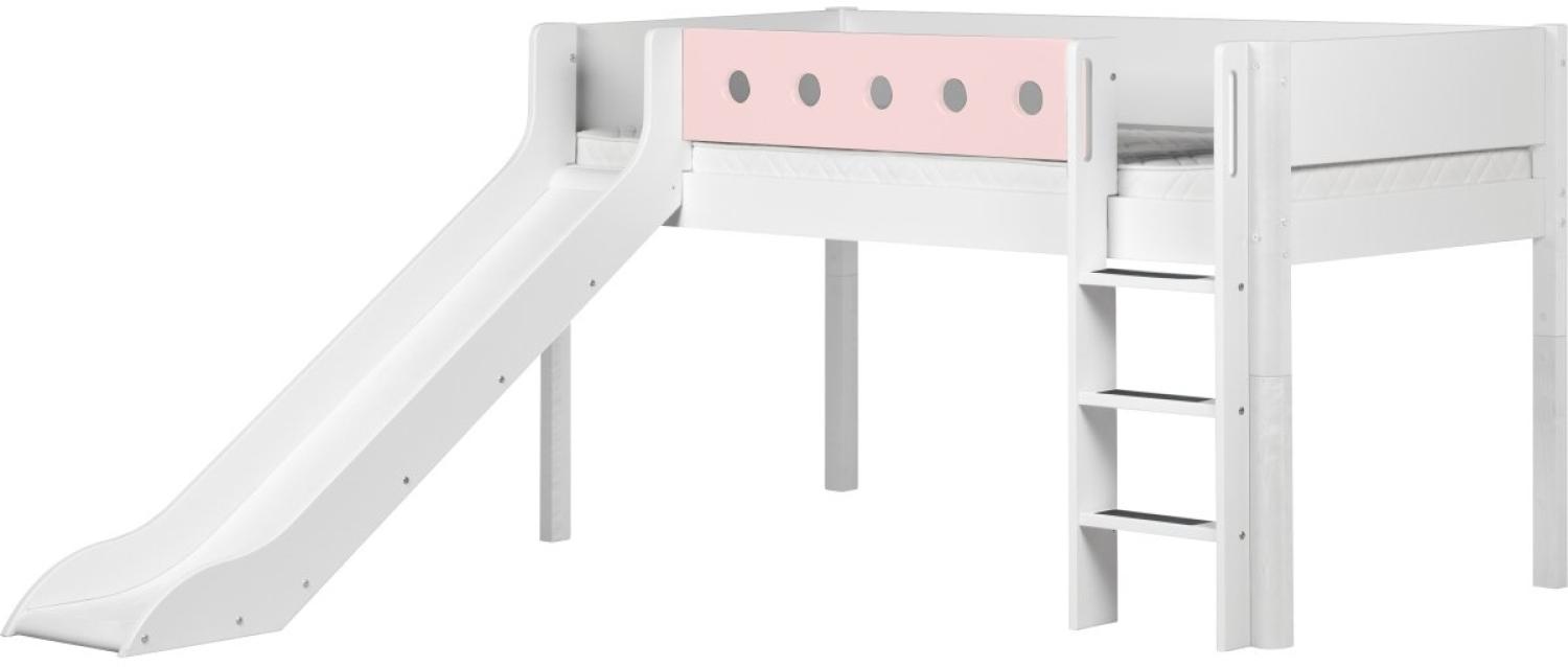 Flexa 'White' Halbhochbett mit Rutsche, weiß/rosa, gerade Leiter, 90x200cm Bild 1
