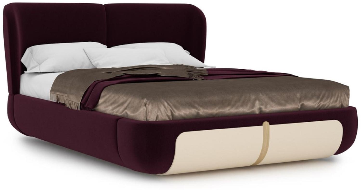 Casa Padrino Luxus Doppelbett Lila / Creme / Beige 207 x 225 x H. 110 cm - Massivholz Bett - Schlafzimmer Möbel - Hotel Möbel - Luxus Möbel - Luxus Einrichtung Bild 1