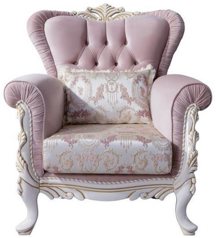 Casa Padrino Luxus Barock Sessel mit dekorativem Kissen Rosa / Silber / Weiß / Gold 96 x 92 x H. 106 cm - Barockstil Wohnzimmer Möbel Bild 1
