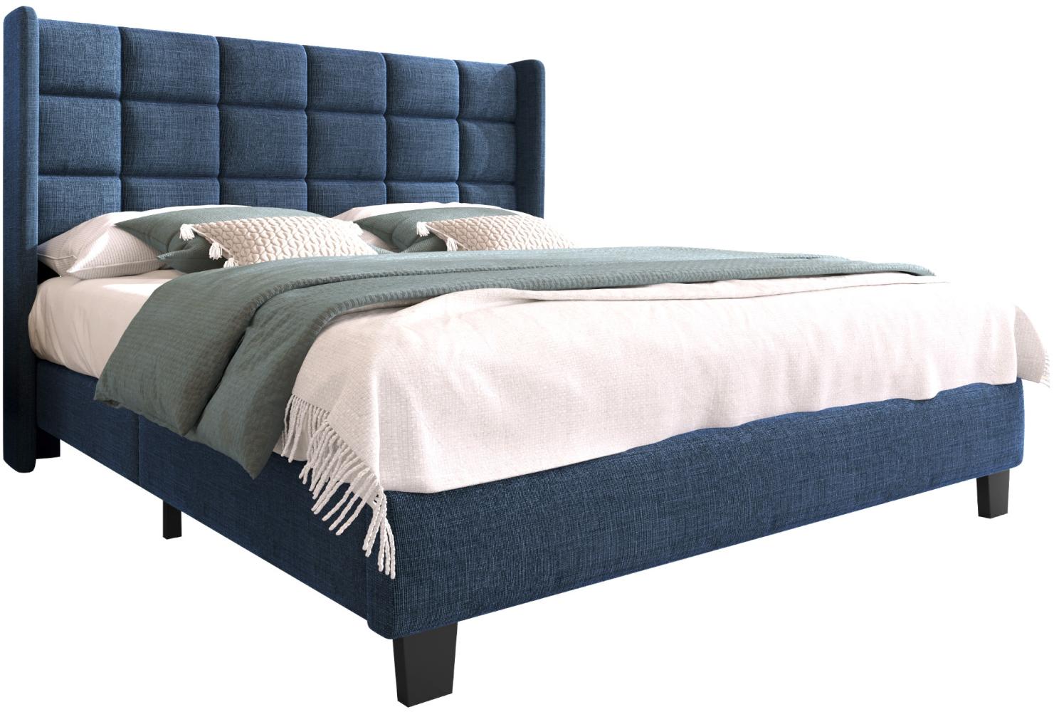 Merax Polsterbett Doppelbett 140x200 aus Leinen & Holz & Metall mit Lattenrost & Kopfteil für Schlafzimmer Blau Bild 1