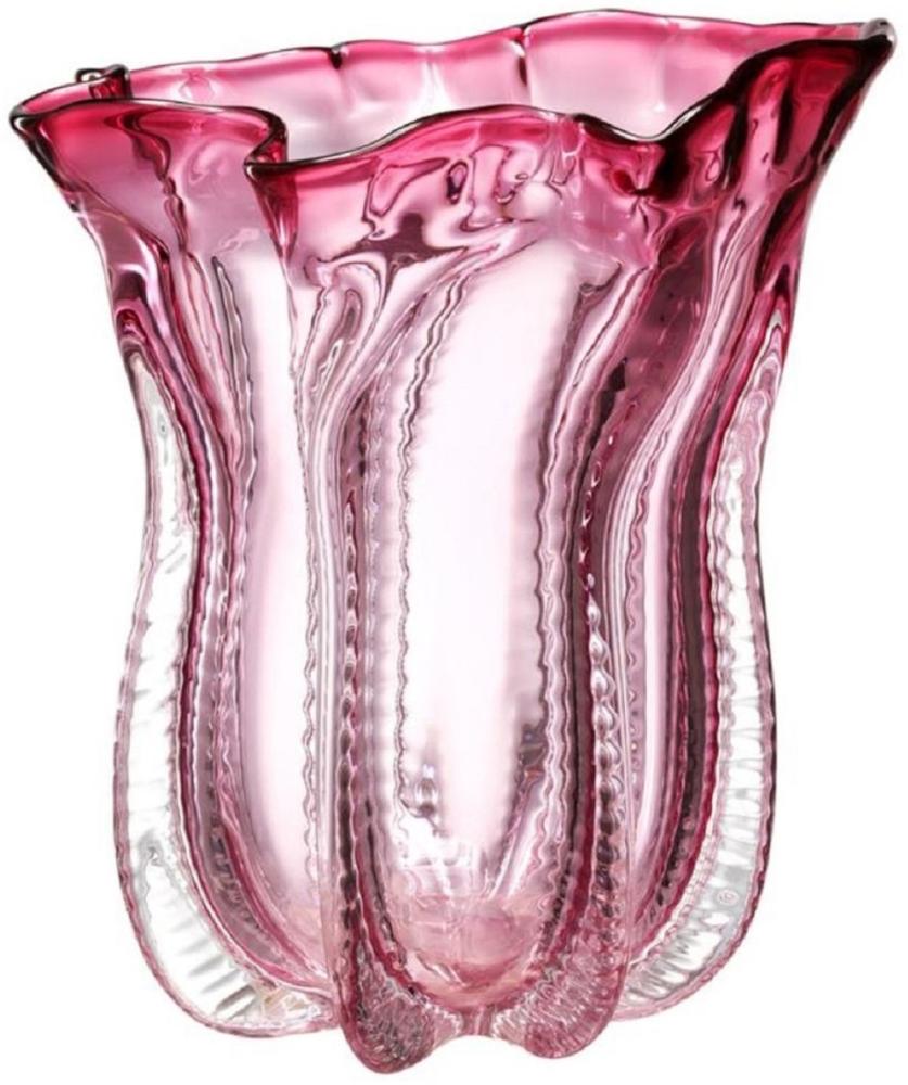 Casa Padrino Designer Glas Blumenvase Rosa Ø 25 x H. 28 cm - Luxus Deko Vase Bild 1