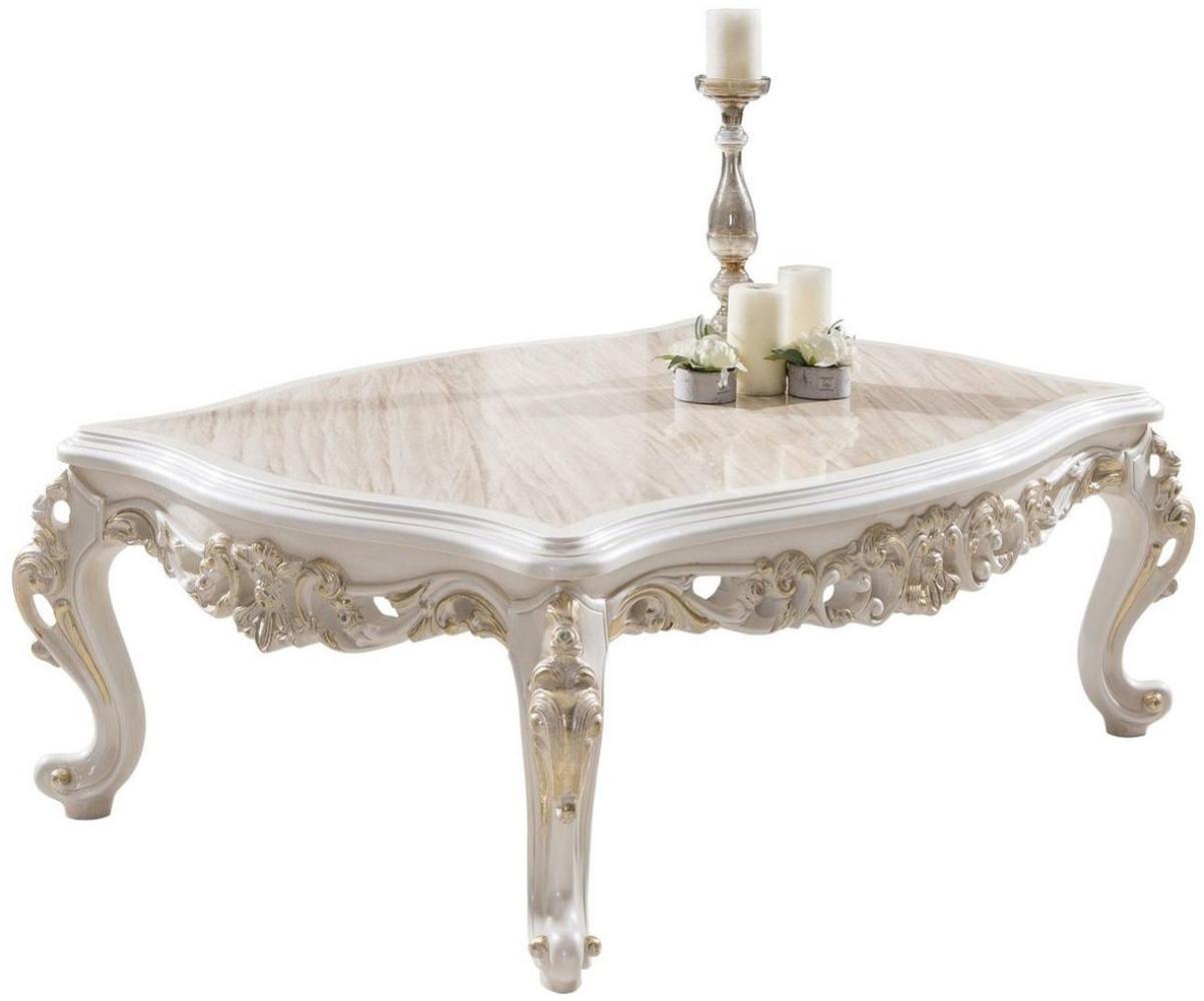 Casa Padrino Luxus Barock Couchtisch Braun / Weiß / Gold 125 x 87 x H. 48 cm - Rechteckiger Massivholz Wohnzimmertisch im Barockstil - Edle Barock Wohnzimmer Möbel Bild 1