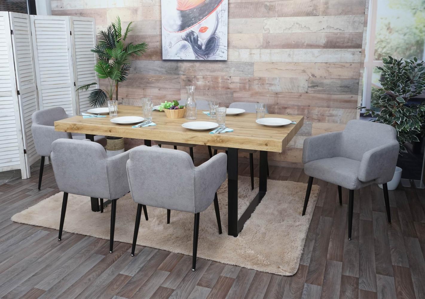 6er-Set Esszimmerstuhl HWC-L13, Polsterstuhl Küchenstuhl Stuhl mit Armlehne, Stoff/Textil Metall ~ grau Bild 1