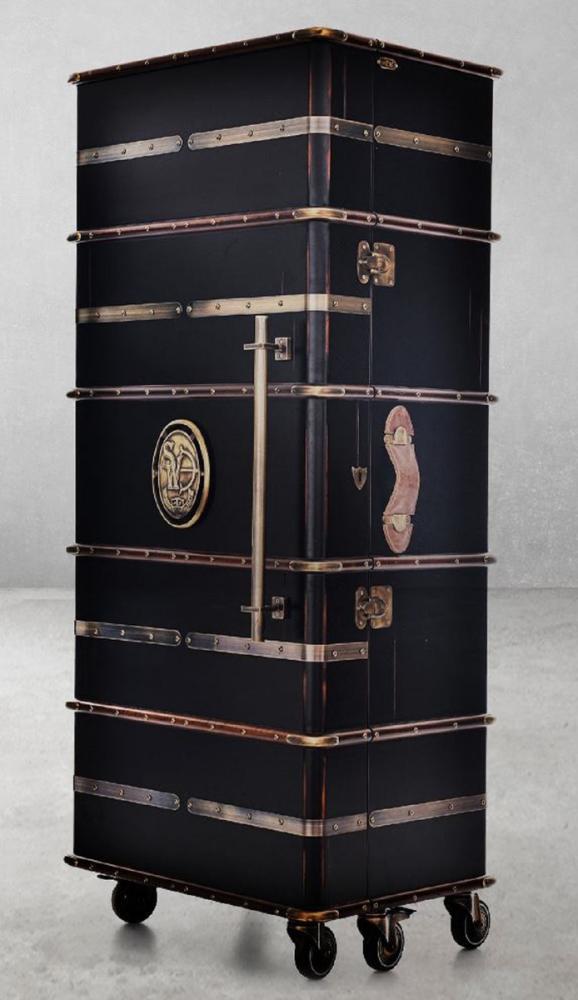 Casa Padrino Luxus Barschrank mit Rollen Antik Schwarz 73,5 x 54 x H. 173,5 cm - Kofferschrank im Retro Look - Retro Stil Weinschrank - Bar Möbel - Luxus Möbel Bild 1