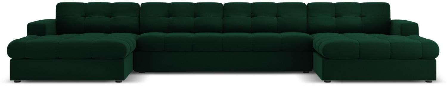 Micadoni 5-Sitzer Samtstoff Panorama Sofa Justin | Bezug Bottle Green | Beinfarbe Black Plastic Bild 1