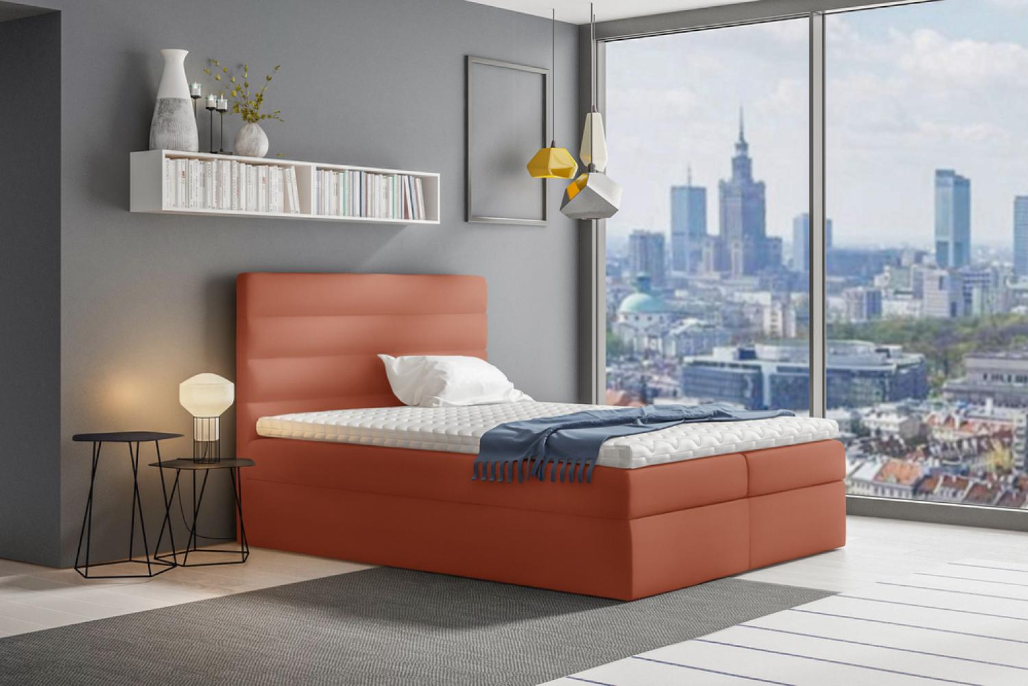 Stylefy 'Adelasia' Boxspringbett Velours Monolith Orange 160 x 200 cm Bild 1