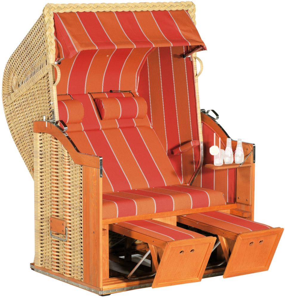 Sonnenpartner Strandkorb Classic 2-Sitzer Halbliegemodell natur/orange mit Sonderausstattung Bild 1
