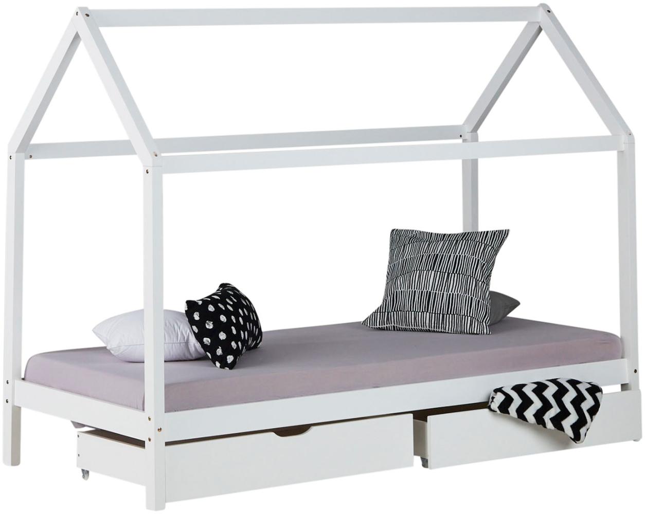 Hausbett 90x200 cm Weiß mit Bettkasten und Lattenrost Bild 1