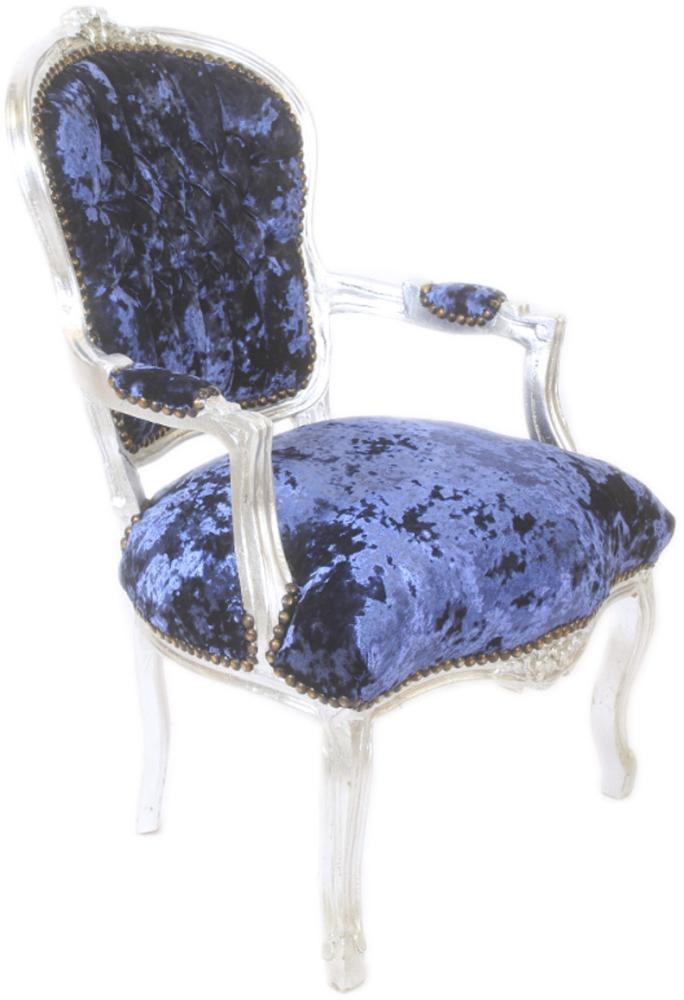 Casa Padrino Barock Salon Stuhl Royalblau Velour Stoff / Silber - Antik Design Möbel Bild 1