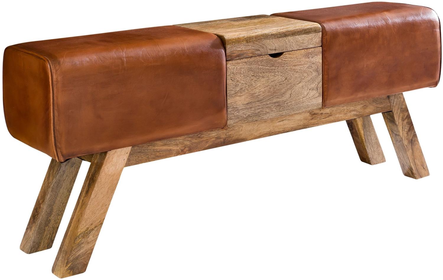 KADIMA DESIGN Retro Sitzbank aus echtem Leder und Holzbeinen mit Stauraum- 120cm - Stilvoll & Komfortabel. Bild 1