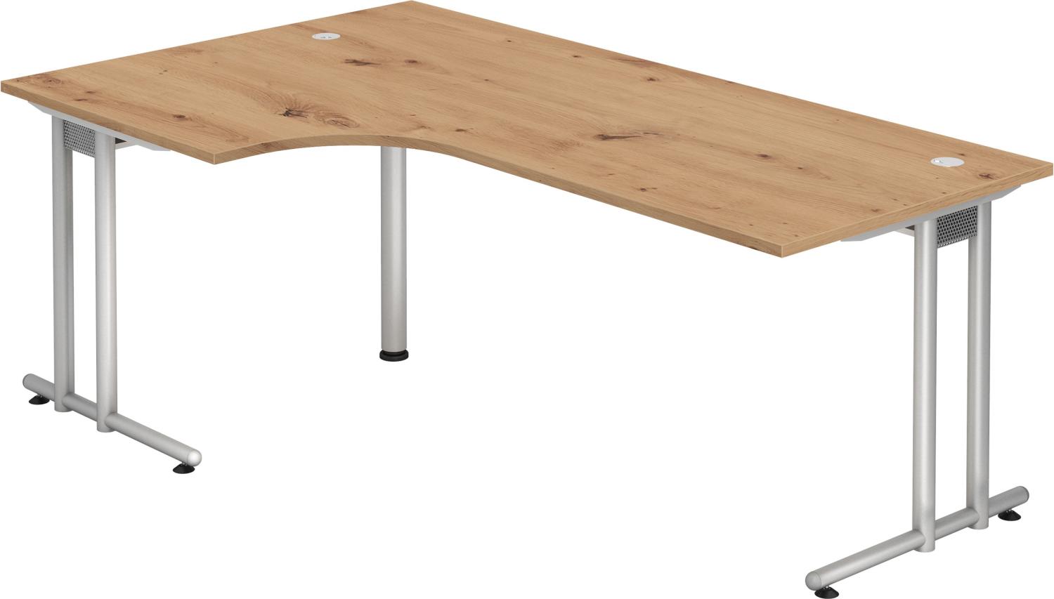 bümö® Eckschreibtisch N-Serie, Tischplatte 200 x 120 cm in Asteiche, Gestell in silber Bild 1