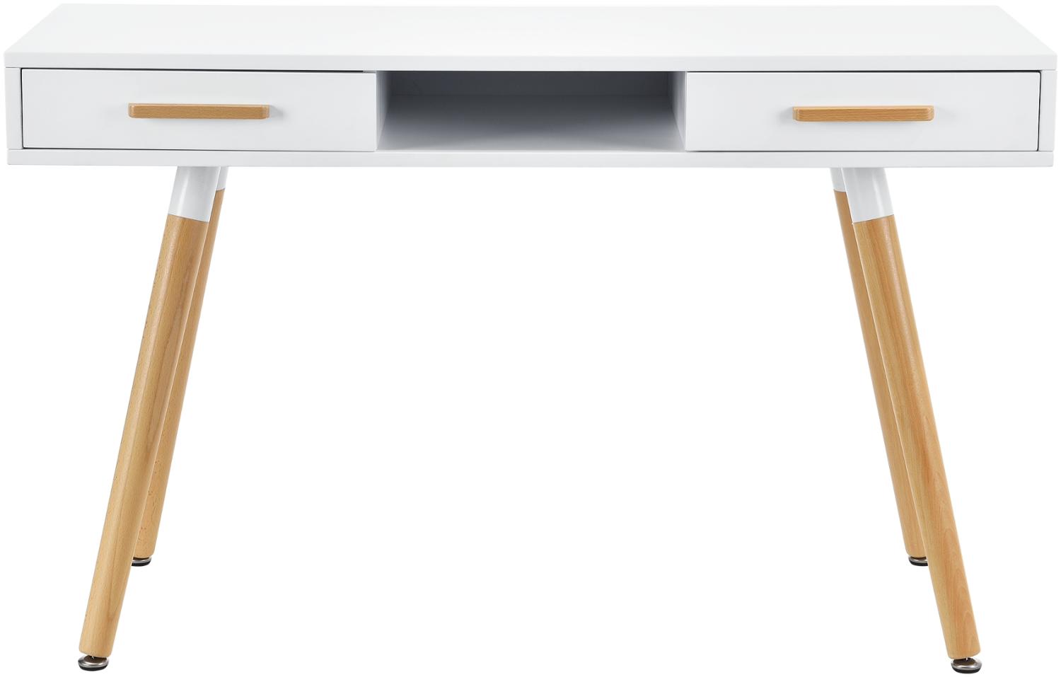 Schreibtisch 75x120x45 cm mit Schublade Retro Design Weiß Matt en. casa Bild 1