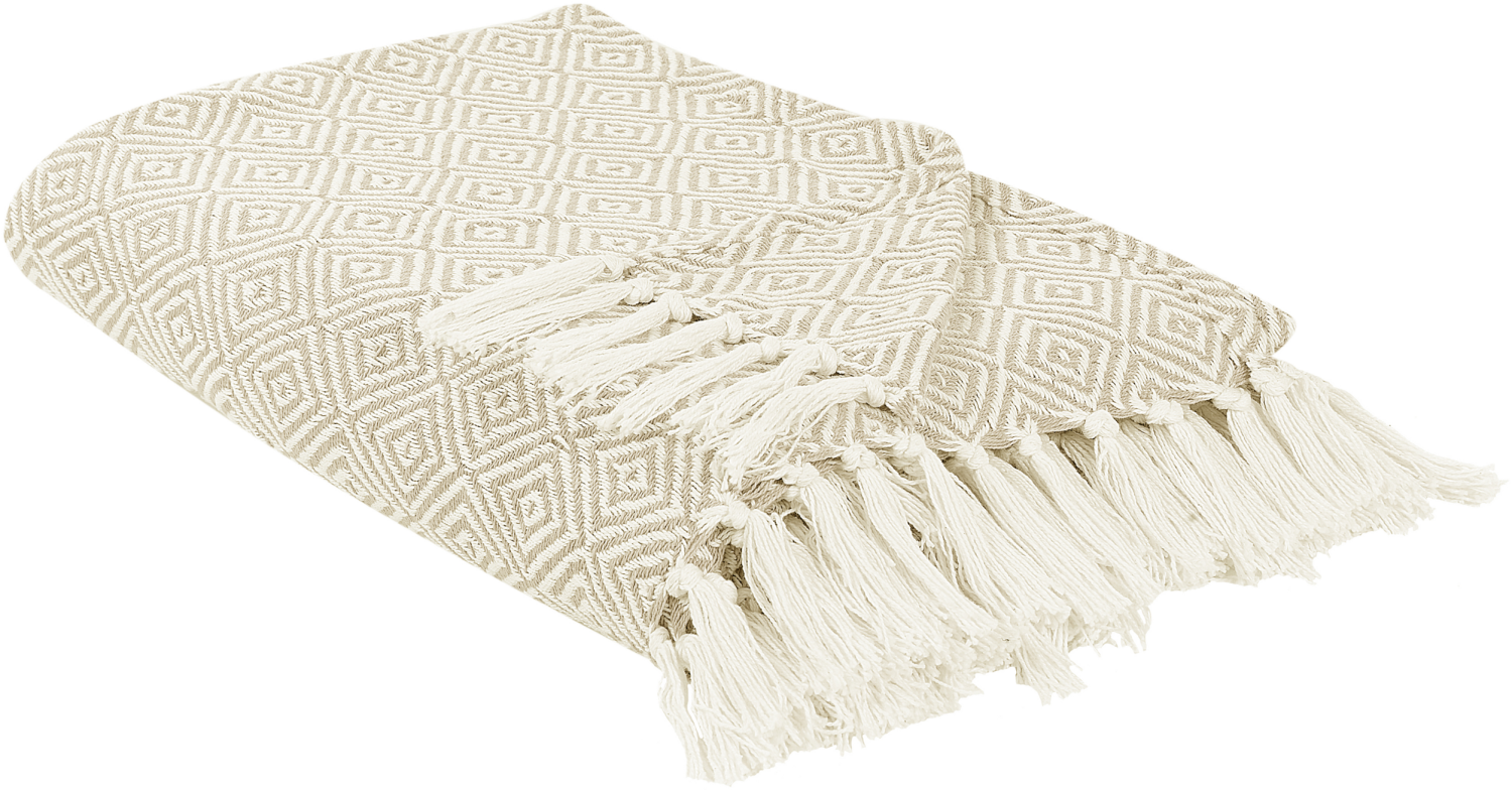 Tagesdecke Baumwolle hellbeige mit Fransen 200 x 220 cm geometrisches Muster TOUTLI Bild 1