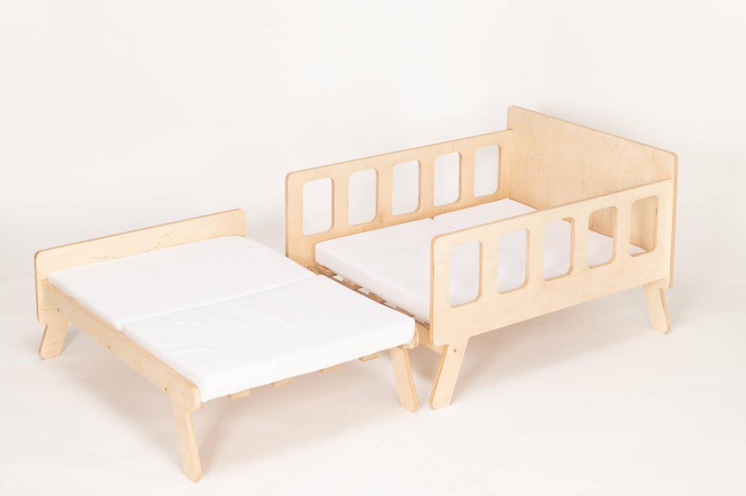 Mitwachsendes Babybett 90x80 - 80x120 cm mit Matratze - umbaubar zum Juniorbett & Sofa Natur - Sämann Bild 1
