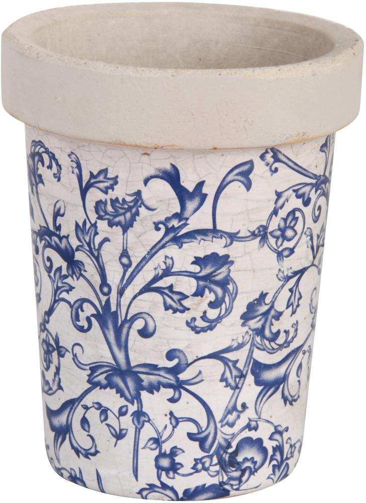 Umtopf Blumentopf in weiß - blau aus Keramik Bild 1
