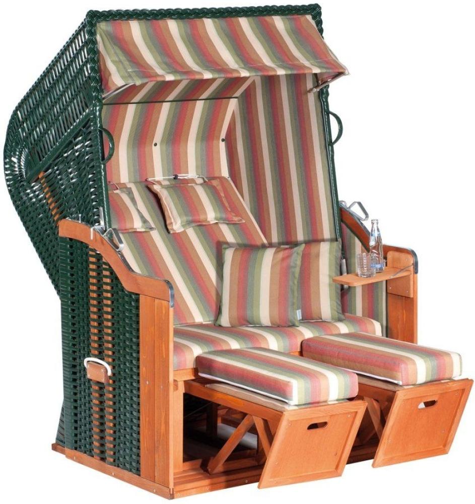 Sunny Smart Gartenstrandkorb Rustikal 250 Plus 2-Sitzer, Halbliegemodell Kunststoffgeflecht grün inkl. Höhenverstellung d. Fußstützen, 2 Fußkissen und 2 Nackenkissen,2 Kissen Bild 1