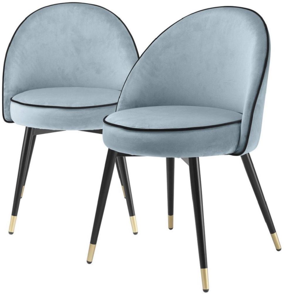 Casa Padrino Luxus Esszimmerstuhl Set Blau / Schwarz / Messing 55 x 64 x H. 83 cm - Esszimmerstühle mit edlem Samtstoff - Esszimmer Möbel Bild 1