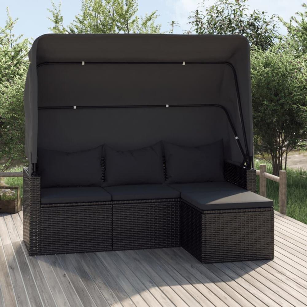 vidaXL 3-Sitzer-Gartensofa mit Dach und Fußhocker Schwarz Poly Rattan Bild 1