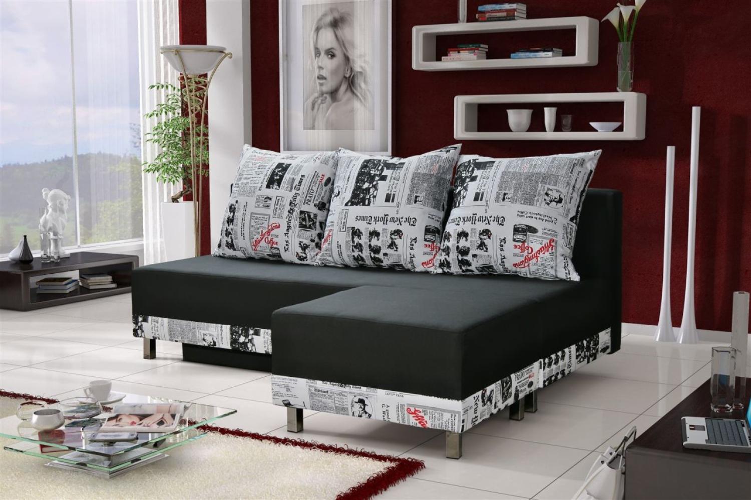Sofa Schlafsofa KIRA inklusive Bettkasten und Hocker Weiß / Schwarz Bild 1