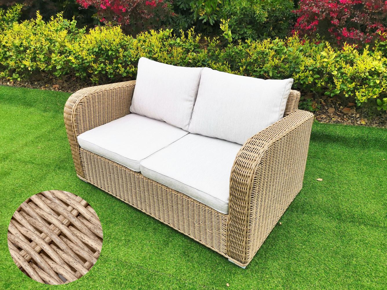 2er Lounge Sofa VITA in Natural rundes Polyrattan Gartenmöbel Couch Gartensofa Bild 1