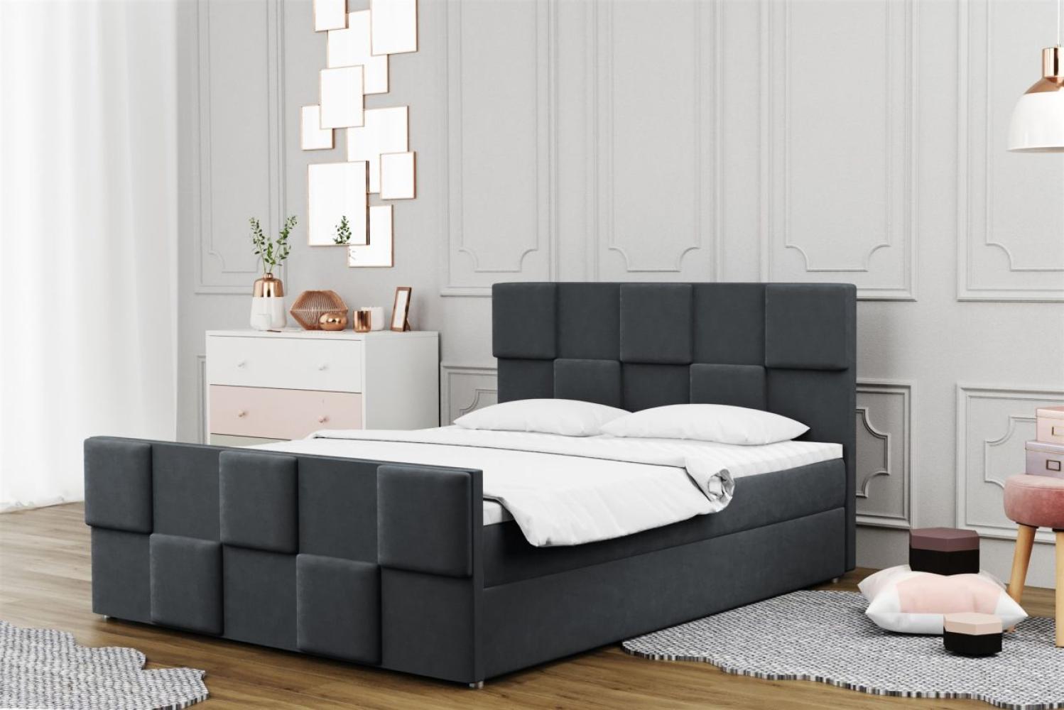 Boxspringbett Schlafzimmerbett MURILO 140x200cm in Stoff Monolith Graphit Bild 1