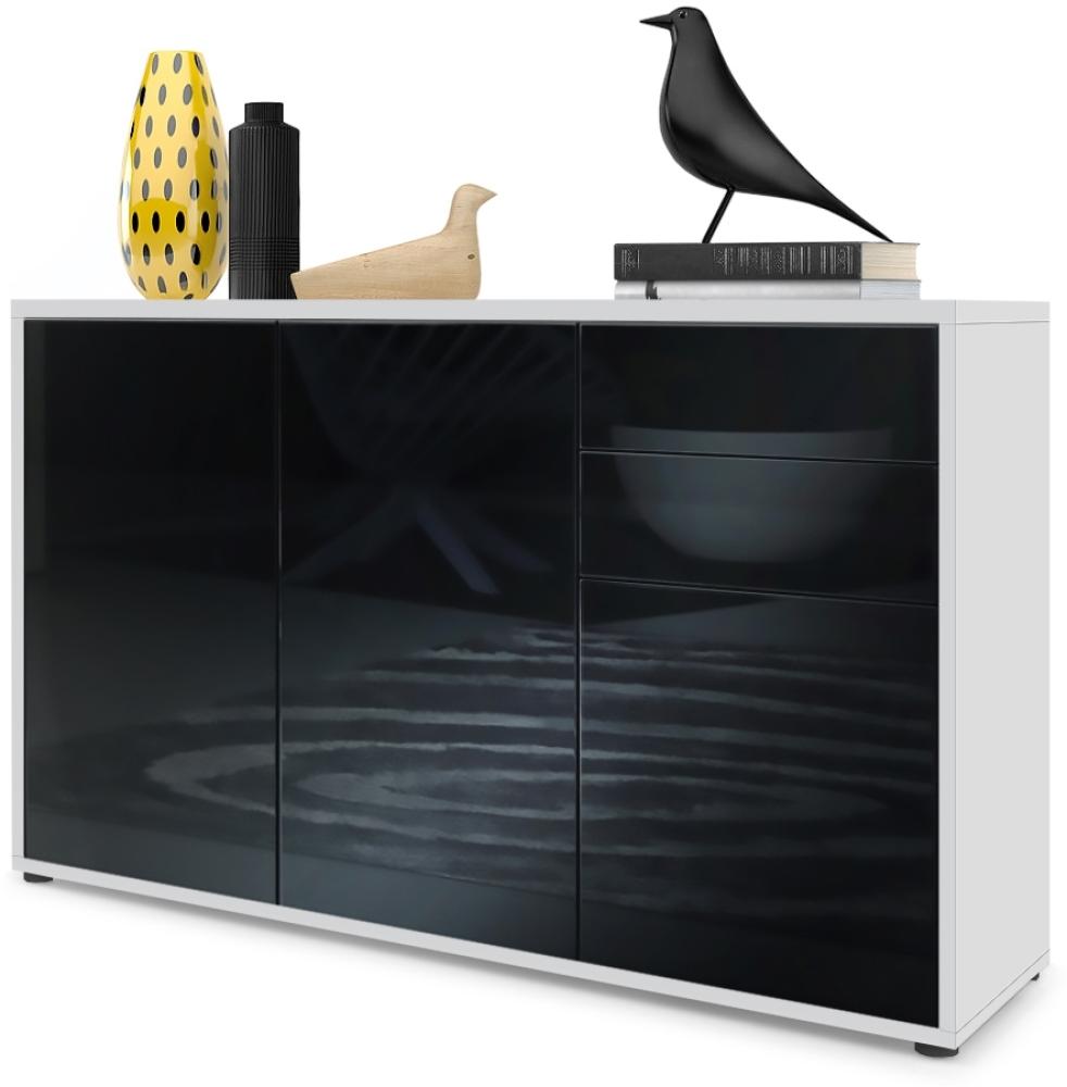 Vladon Sideboard Ben V3, Kommode mit 3 Türen und 2 Schubladen, Weiß matt/Schwarz Hochglanz (117 x 74 x 36 cm) Bild 1
