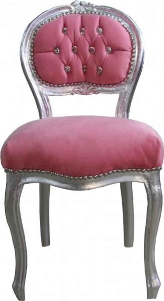 Casa Padrino Barock Damen Stuhl Rosa / Silber mit Bling Bling Glitzersteinen - Schminktisch Stuhl Bild 1