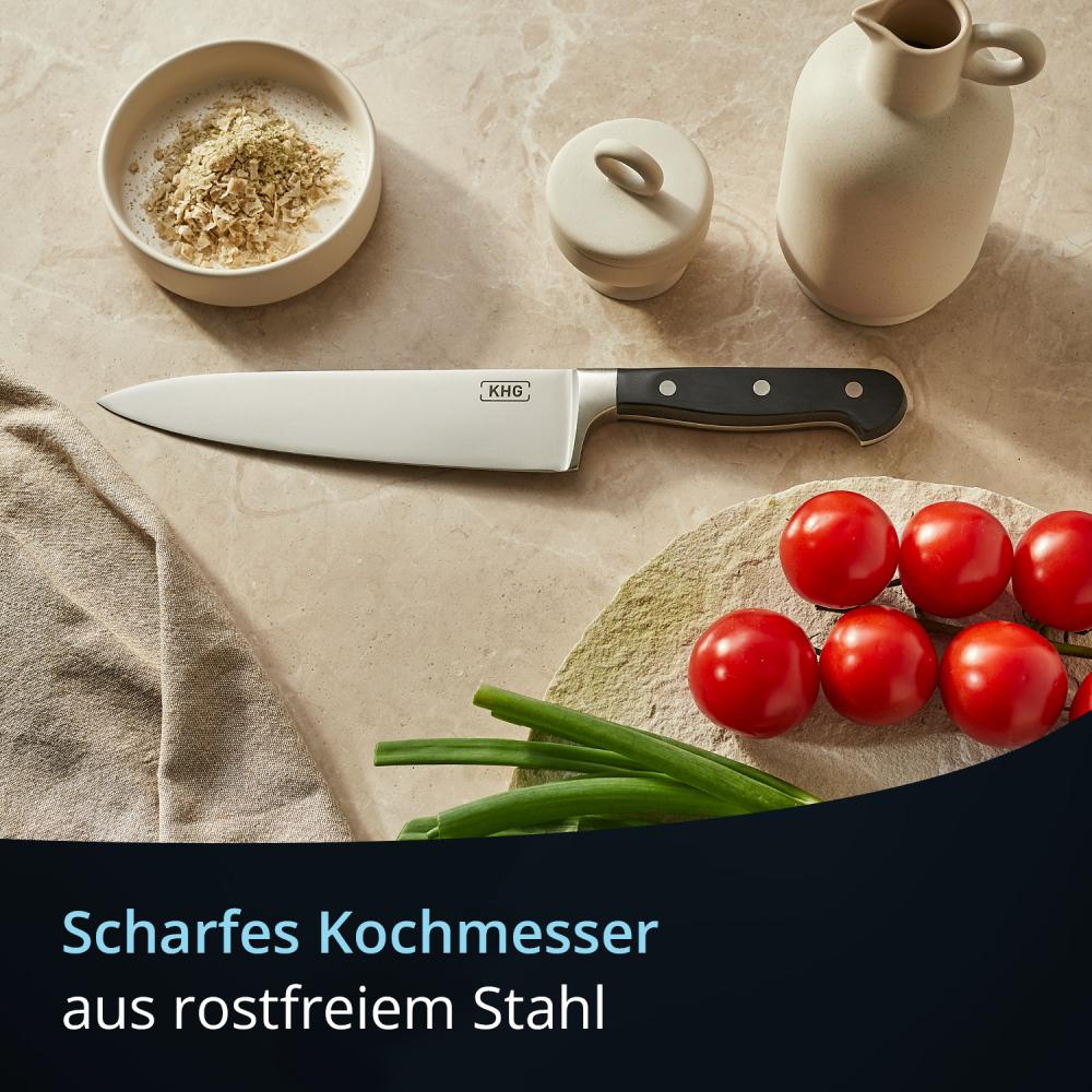 KHG Kochmesser Messer Küchenmesser | 20,32 cm Klinge aus rostfreiem Stahl | ergonomischer Griff mit Fingerschutz, 3-fach vernietet Bild 1
